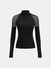 Sheer Mesh Shoulder Turtleneck Long Sleeve Top